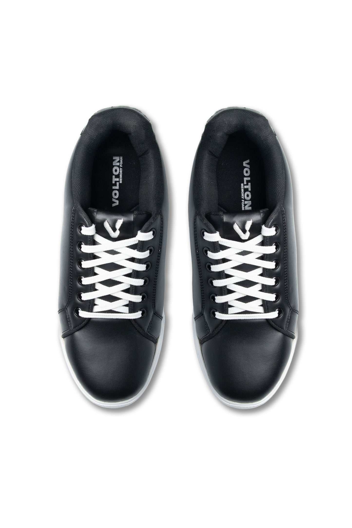 Black sneakers with white laces on a white background