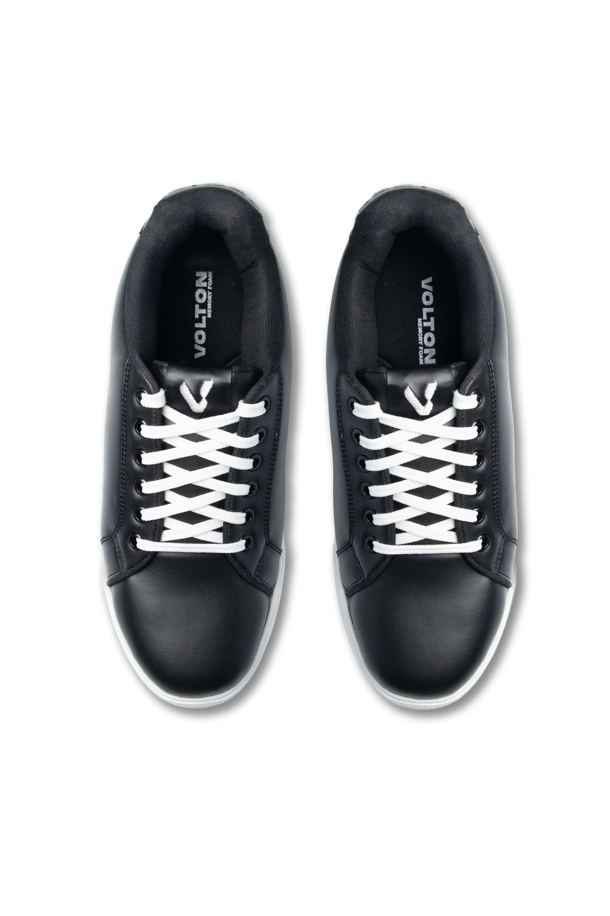 Black sneakers with white laces on a white background
