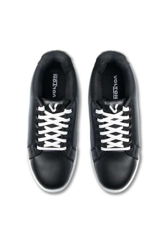 Black sneakers with white laces on a white background