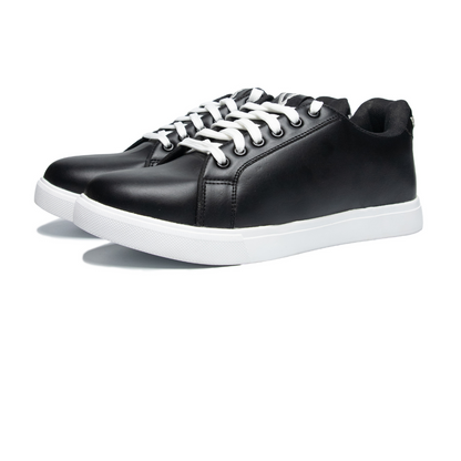 Black sneakers with white laces on a white background