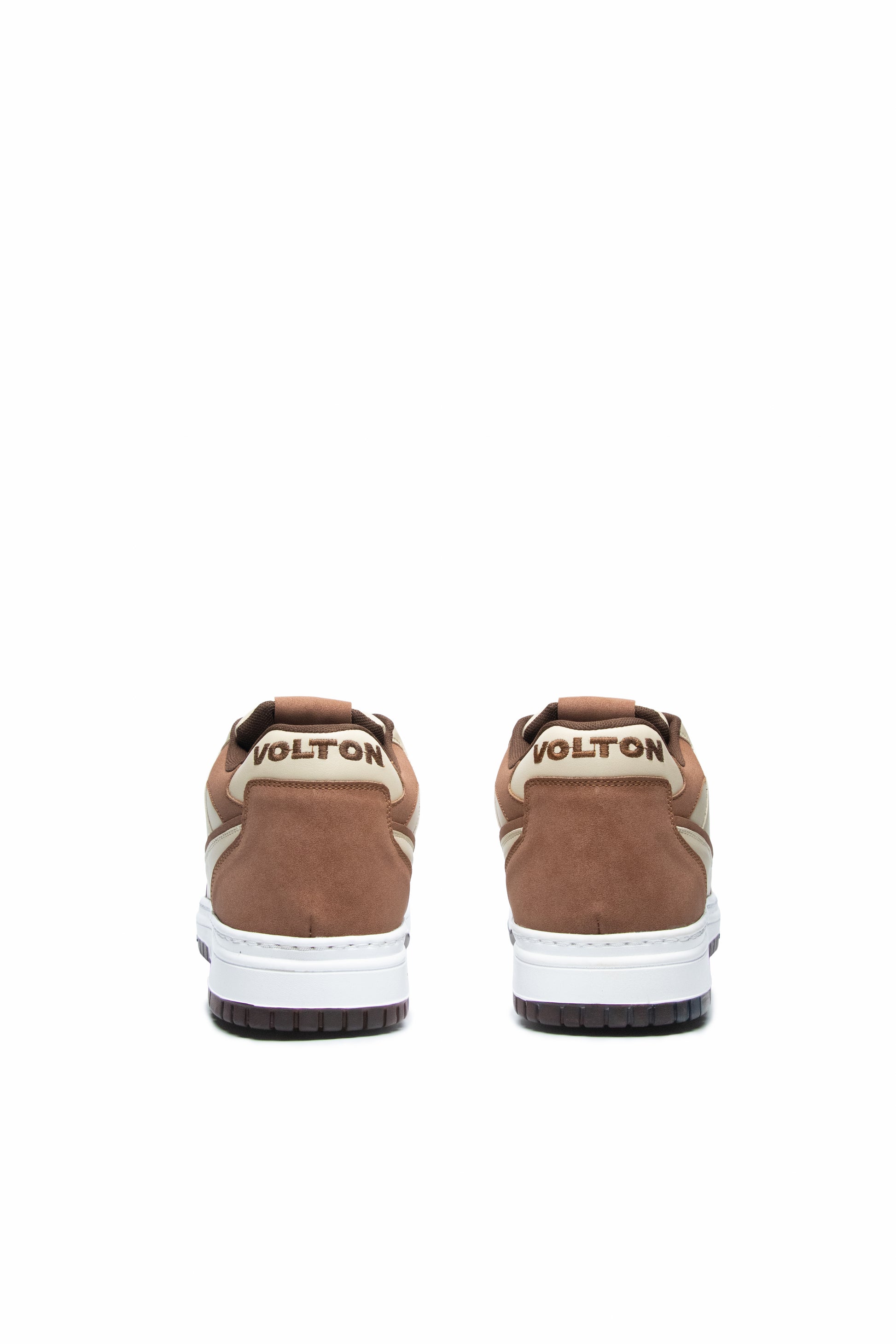 Brown sneakers with 'Volton' branding on a white background